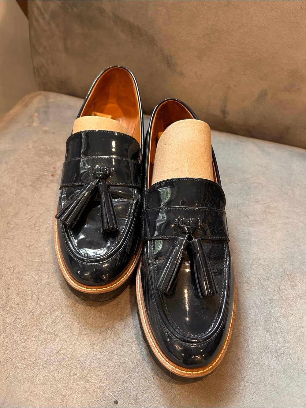 Franco Sarto Navy Patent Tassel Loafers